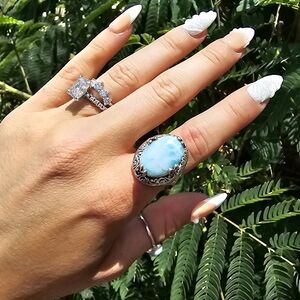 Larimar ring solid sterling silver ring size 7